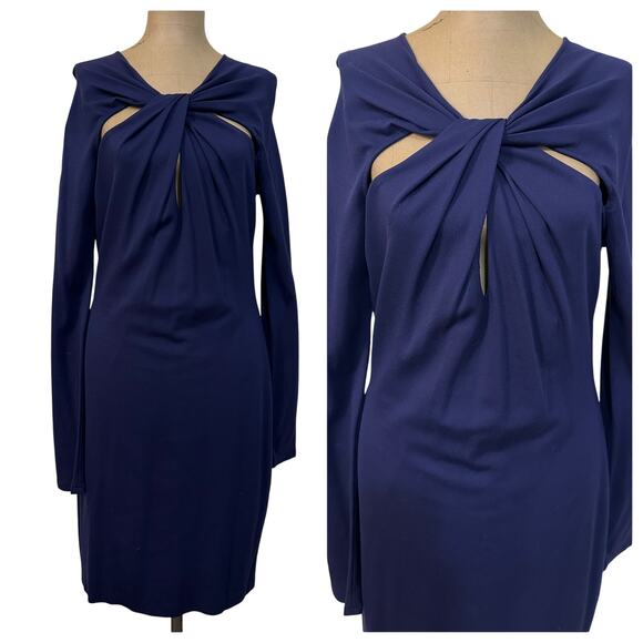 Halston Heritage Mini Dress Twist Front Midnight - Picture 3 of 5